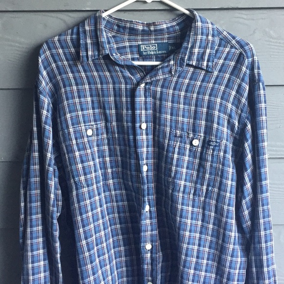 Polo Ralph Lauren Other - SOLD! Polo Ralph Lauren XL Plaid Blue Button Front